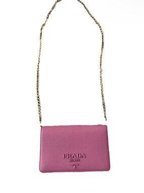 Prada Pink Saffiano Crossbody with Gold Chain Strap